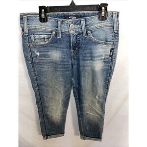 Silver Jeans Co. Suki Women’s Skinny Cropped Jeans Size 27x21 Blue Distressed